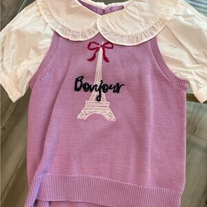 Janie and Jack Pink Sweater with Eiffel Tower Design